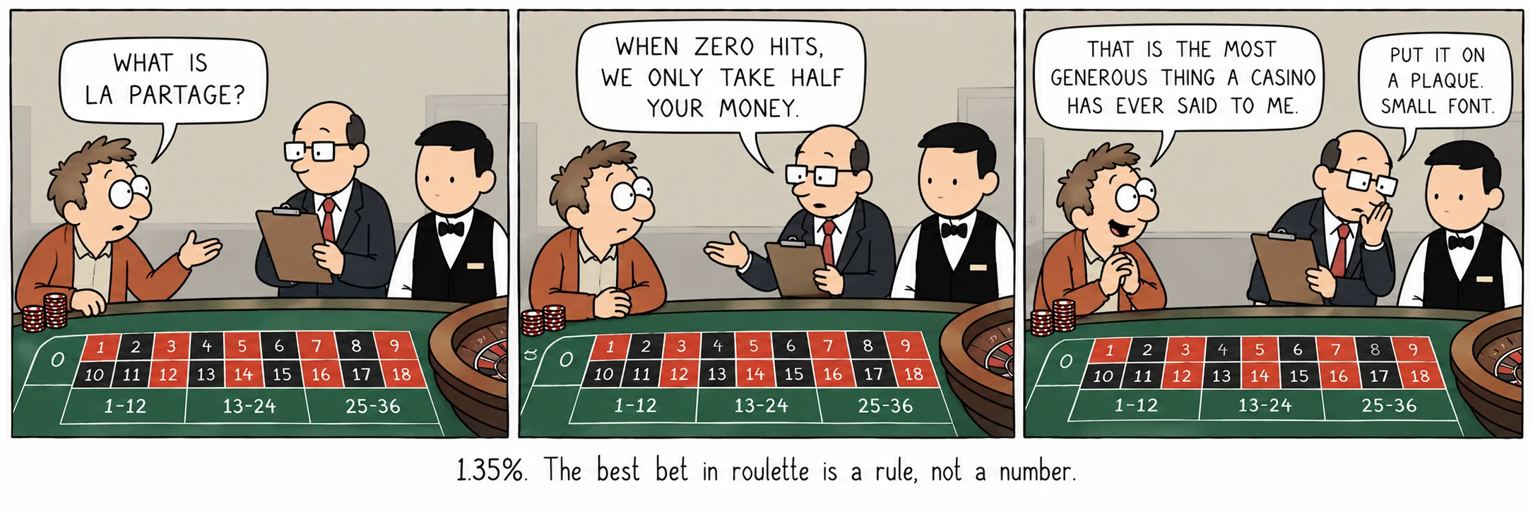 1,35%. Den bästa satsningen i roulette är en regel, inte ett nummer.